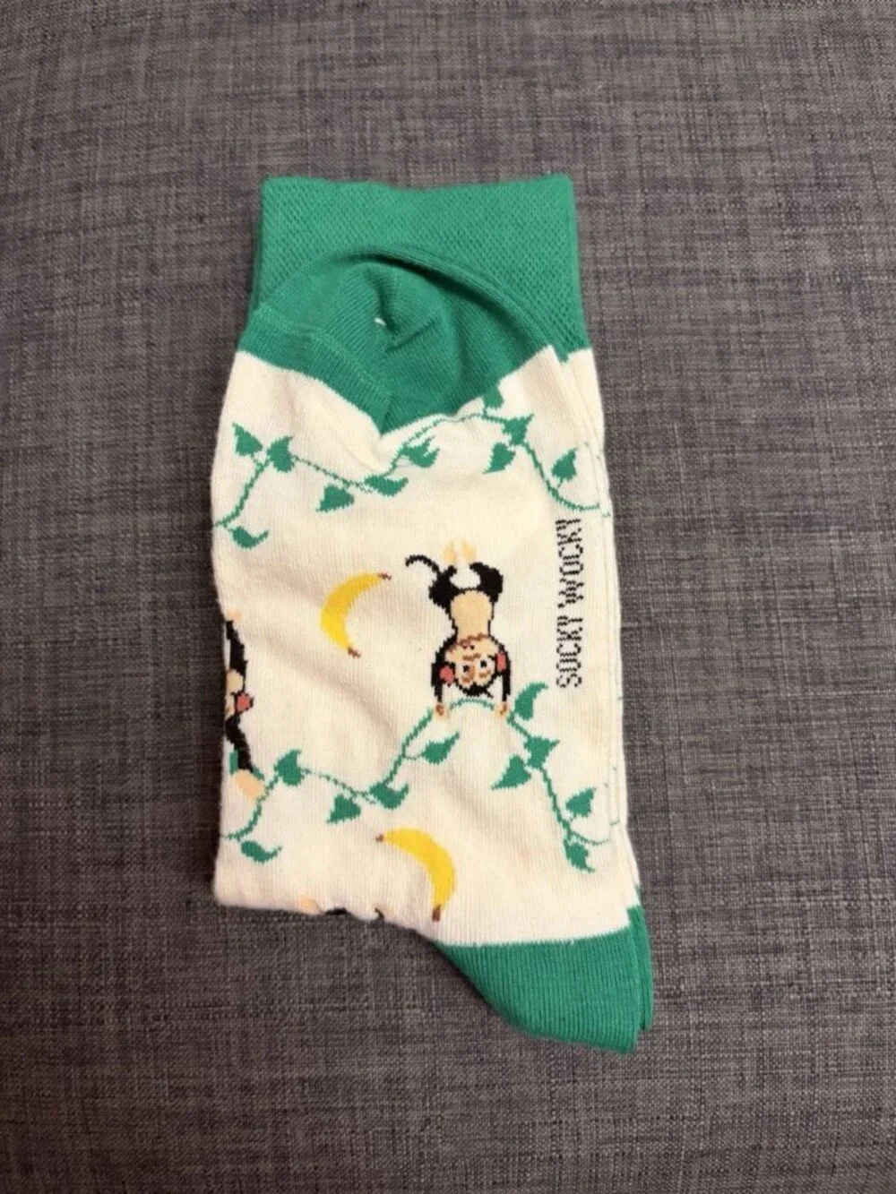 Unisex Monkey Banana Novelty Crew Socks Green White Jungle One Size Fun Gift